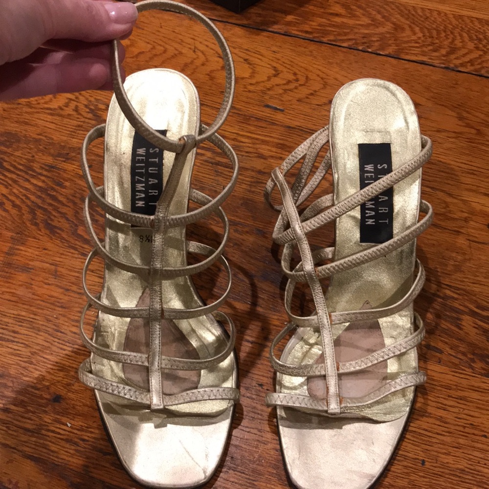 Vintage Stuart Weitzman Gold Strappy Heels 8.5AA